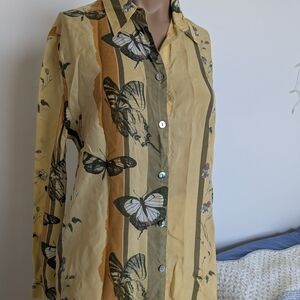 Butterfly Print Button-Up Shirt
